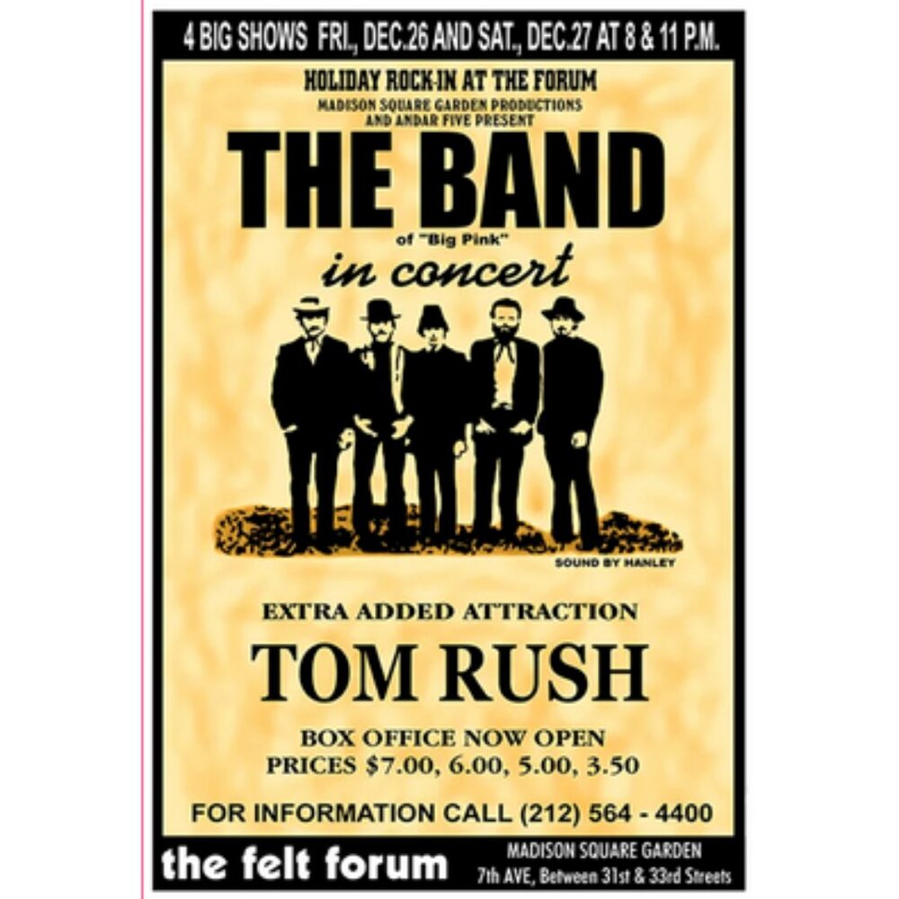 The Band - Tom Rush 1969 Concert Poster 13"x19"